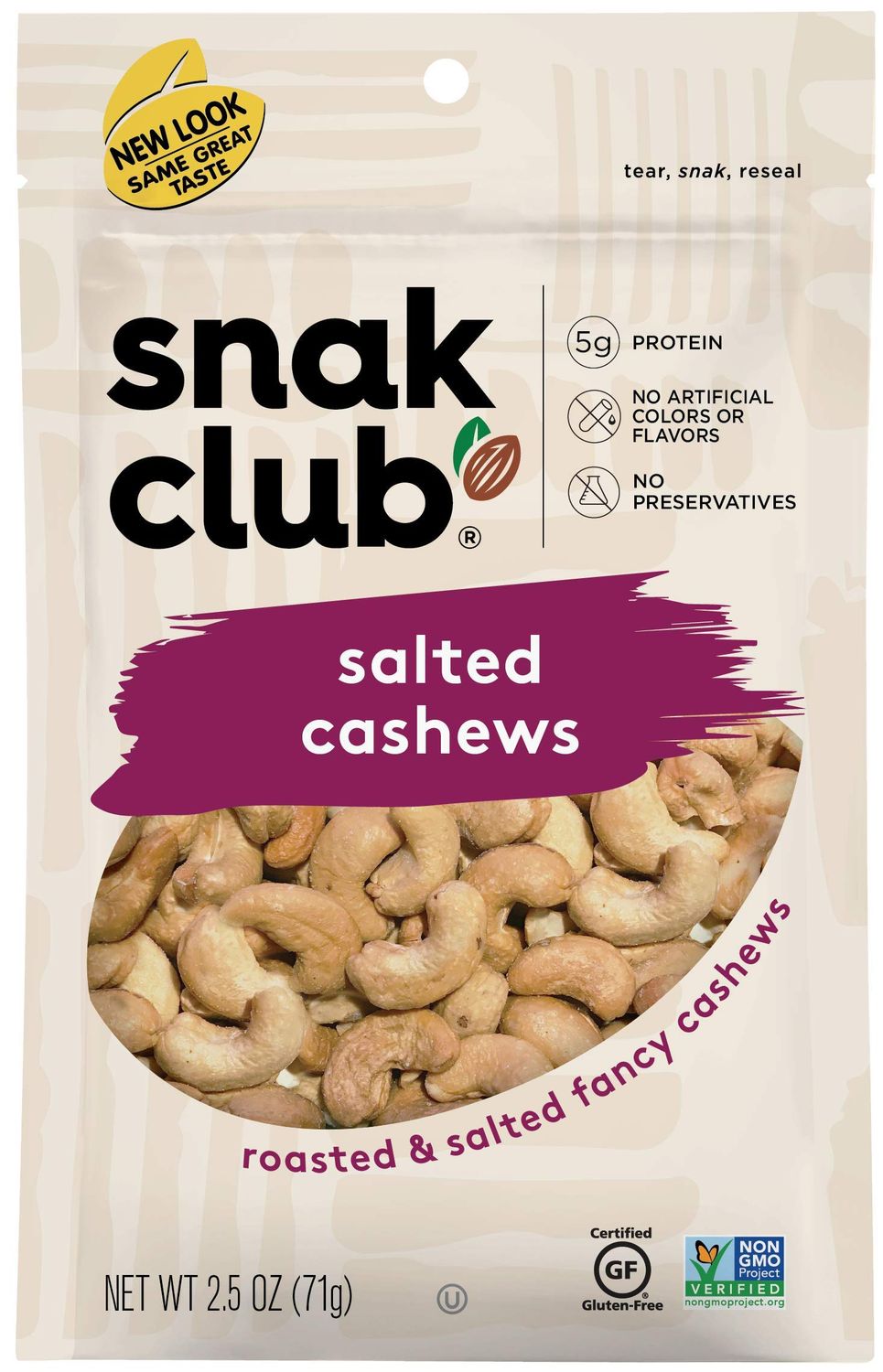 Snak Club Roasted &amp; Salted Cashews, 2.5 Ounce (Pack of 6)