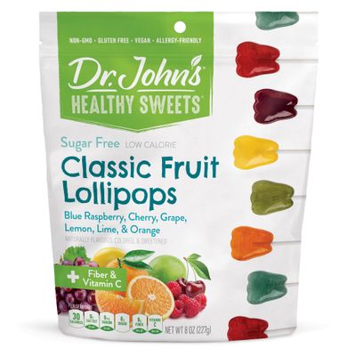 Dr. Johns Sugar Free Candy, Healthy Lollipops with Zero Sugar, Low Calorie Snacks, Keto Friendly Hard Candy Sweets, Classic Fruit, Tooth, 30 Count, 8 Oz