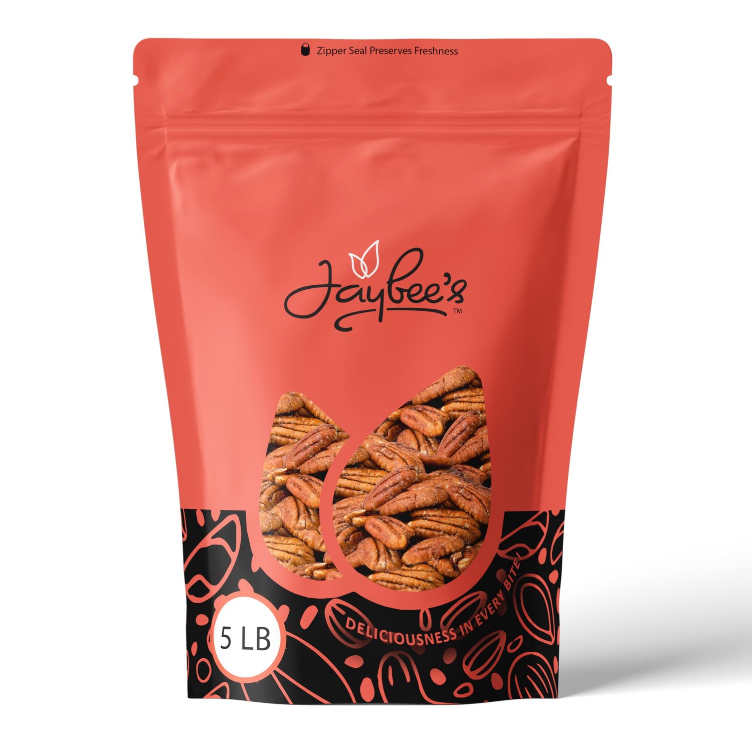 Raw Pecans 5 Pounds - Fresh, Natural, Unsalted - Premium Halves &amp; Pieces in Resealable Bag - Keto, Vegan, Versatile Snack for Baking, Cooking, Salads | Kosher | Jaybee&#39;s