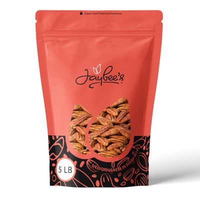 Raw Pecans 5 Pounds - Fresh, Natural, Unsalted - Premium Halves &amp; Pieces in Resealable Bag - Keto, Vegan, Versatile Snack for Baking, Cooking, Salads | Kosher | Jaybee&#39;s