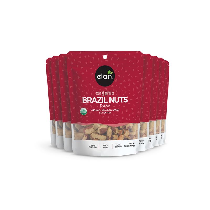 Elan Organic Raw Brazil Nuts, Whole Nuts, No Shell, Non-GMO, Vegan, Gluten-Free, Kosher, Healthy Snacks, 8 pack of 6.5 oz