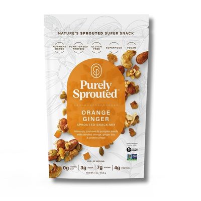 Purely Sprouted Orange Ginger Snack Mix: Vegan, Gluten-Free, and Non-GMO Blend for a Healthy Crunch (4 oz, 6 pack)