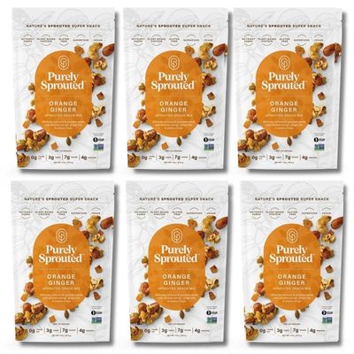 Purely Sprouted Orange Ginger Snack Mix: Vegan, Gluten-Free, and Non-GMO Blend for a Healthy Crunch (4 oz, 6 pack)