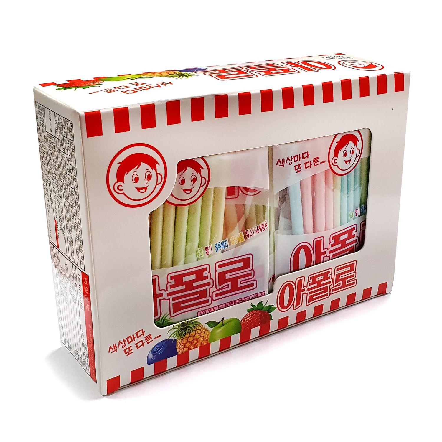 DEAD SKIN Apollo Korean Traditional Sugar Candy K-SnackCandy in Straw Strawberry, Blueberry, Apple, Pineapple Flavor  18 Packsì•„í´ë¡œ