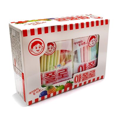 DEAD SKIN Apollo Korean Traditional Sugar Candy K-SnackCandy in Straw Strawberry, Blueberry, Apple, Pineapple Flavor  18 Packsì•„í´ë¡œ