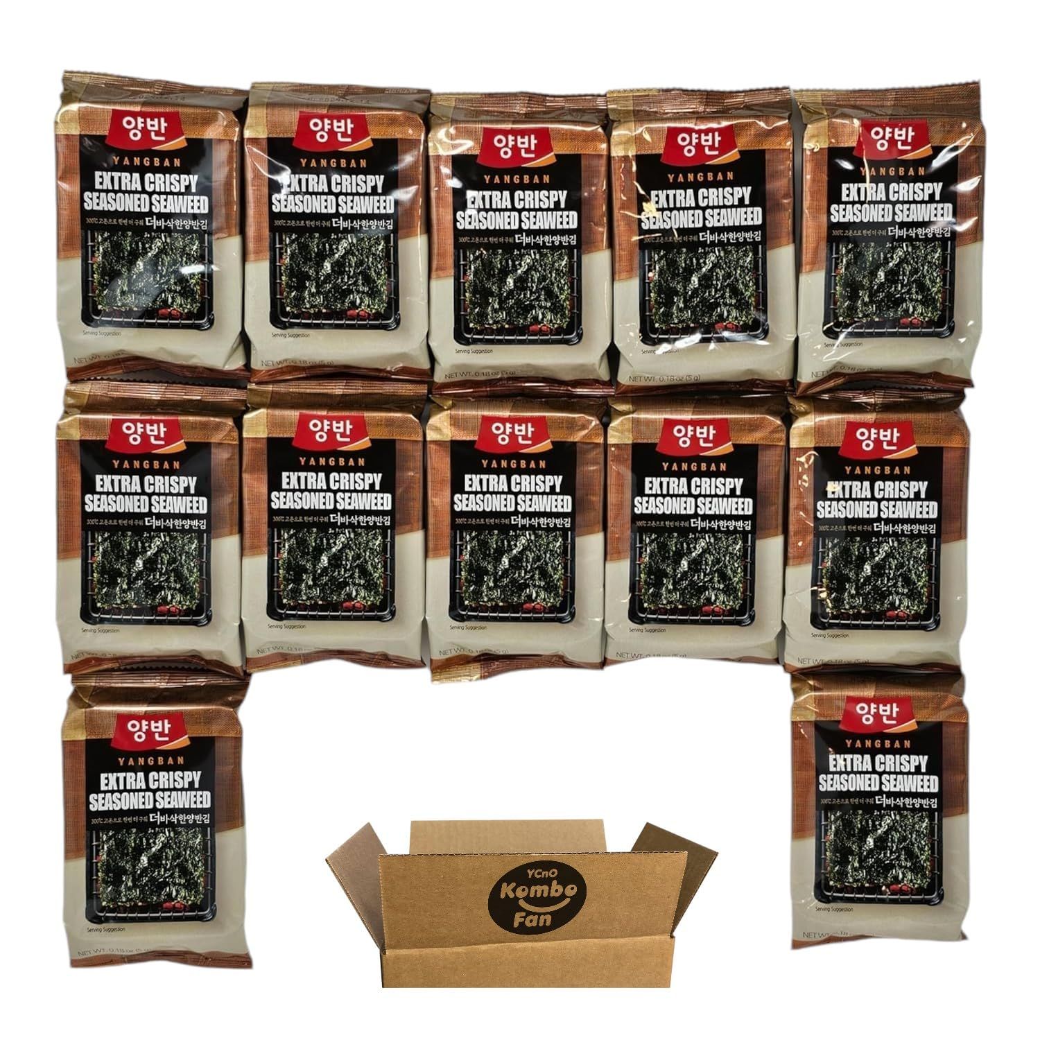 (Pack of 12) Double Roasting Extra Crispy Seasoned Natural Roasted Korean Seaweed (Nori) Snacks 0.18oz each