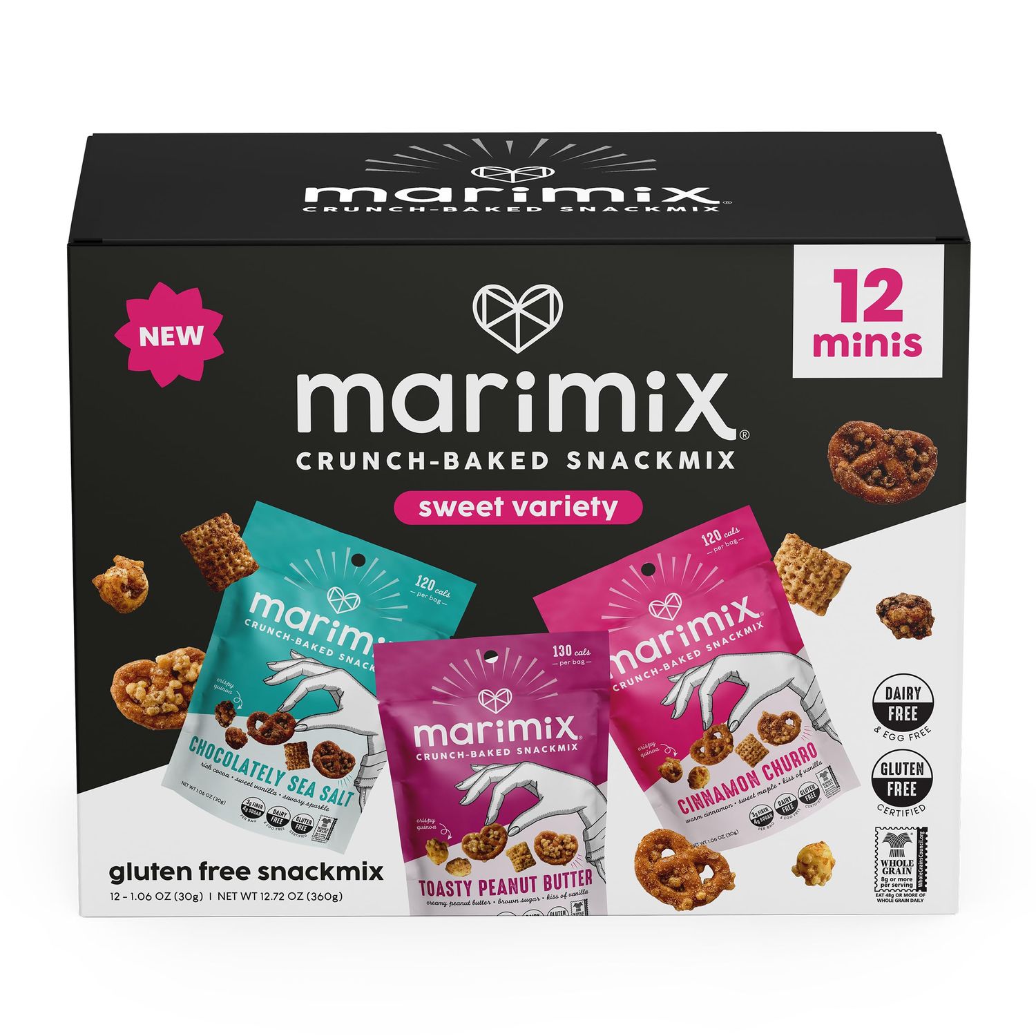 Marimix Snack Mix | Crunch Baked Sweet &amp; Salty Savory Plant Based Naturally Gluten Free Whole Grain Fiber Charcuterie Pretzel Trail Party Mix | No Artificial Ingredients | 12 Count (Mini Sweet Bundle)