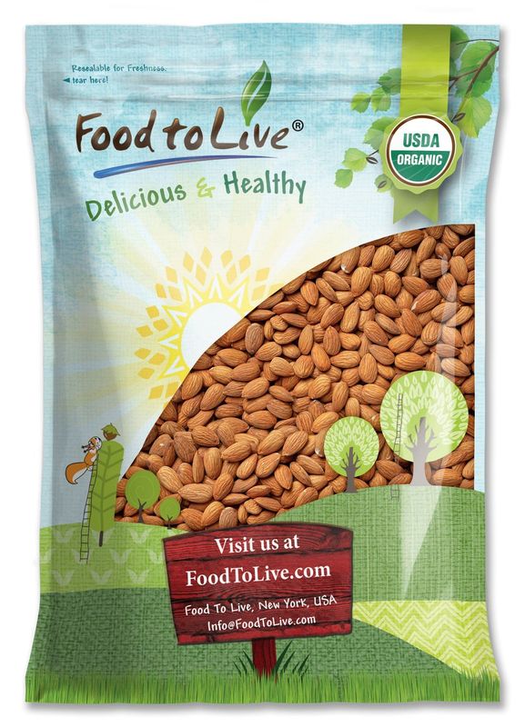 Food to Live Organic California Almonds, 8 Pounds - Non-GMO, Whole, Unsalted, Unroasted, Keto, Vegan Nuts in Bulk. Rich in Vitamin E. Snack. Great for Almond Milk and Butter, Desserts and Trail Mixes