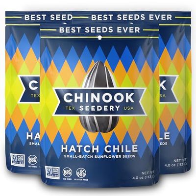 Chinook Seedery Roasted Sunflower Seeds - Jumbo Seeds Keto Snacks - Best For Snack Packs - Gluten Free, Non GMO Snack Food Gifts - 4 Ounce (Pack of 3) - Hatch Chile Flavor Pack