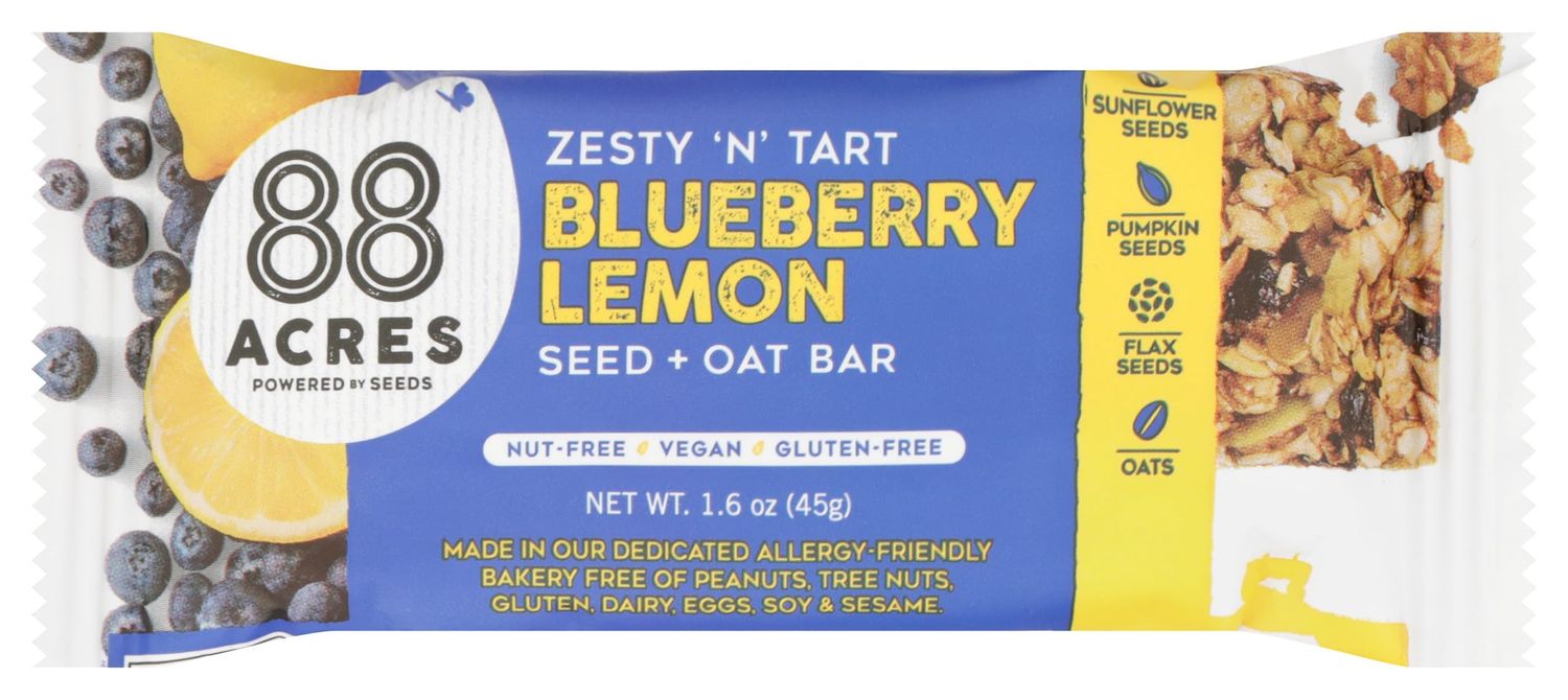 88 Acres Blueberry Lemon Craft Seed Oat Bar, Gluten Free, Nut Free, 1.6 Ounces (Pack Of 9)