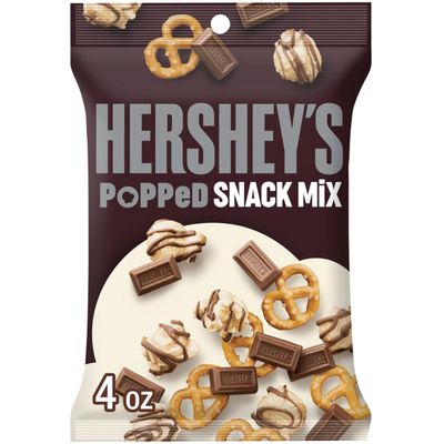 HERSHEY&#39;S Milk Chocolate, Popcorn and Pretzel Popped Snack Mix Bag, 4 oz