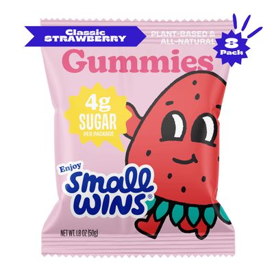 Enjoy Small Wins Candy by Jayson Tatum, Healthy Classic Strawberry Gummies, Plant-Based, 4g Sugar per Package, 1.8 OZ, Pack of 8