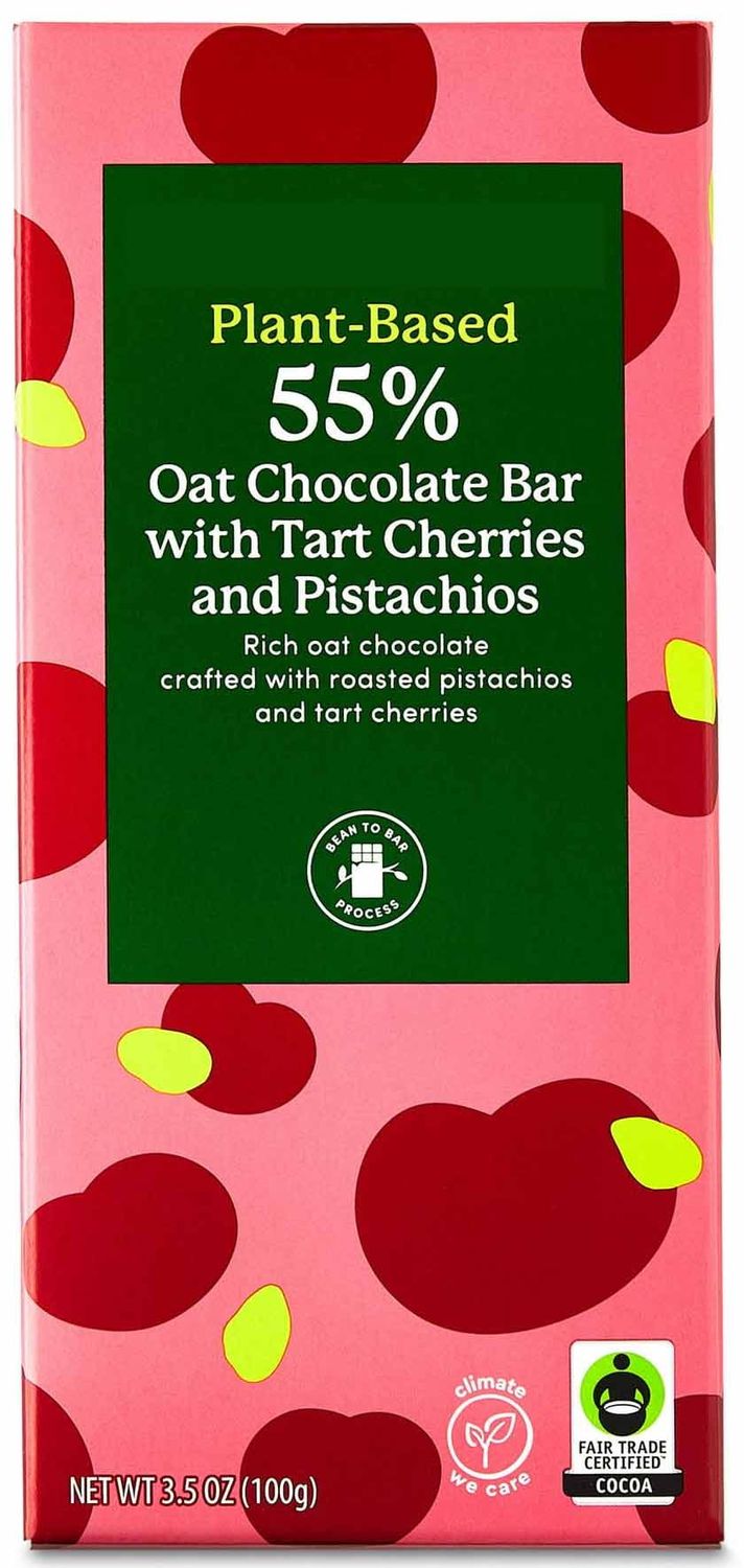 Oat Chocolate with Tart Cherries and Pistachios, Plant Based Gluten Free Snack Snacking Food Gift Treat, 1 Bettergood 3.5oz Bar