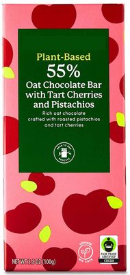 Oat Chocolate with Tart Cherries and Pistachios, Plant Based Gluten Free Snack Snacking Food Gift Treat, 1 Bettergood 3.5oz Bar