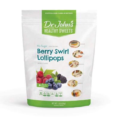 Dr. Johns Sugar Free Candy, Healthy Lollipops with Zero Sugar, Low Calorie Snacks, Keto Friendly Hard Candy Sweets, Berry Swirl Oval, 60 Count, 1 LB
