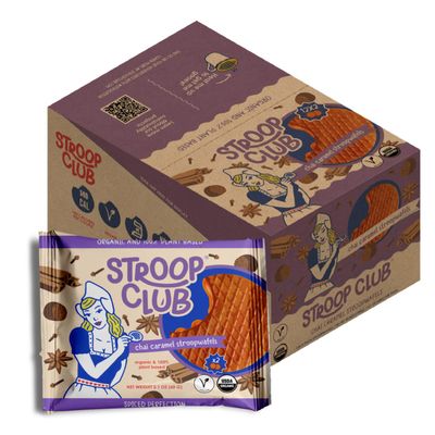 Stroop Club Chai Infused Organic Stroopwafel Caramel Treats | Vegan, Plant-Based and Dutch-Approved Indulgence - 24 Vegan Waffle Cookies (12 Pack of 2)