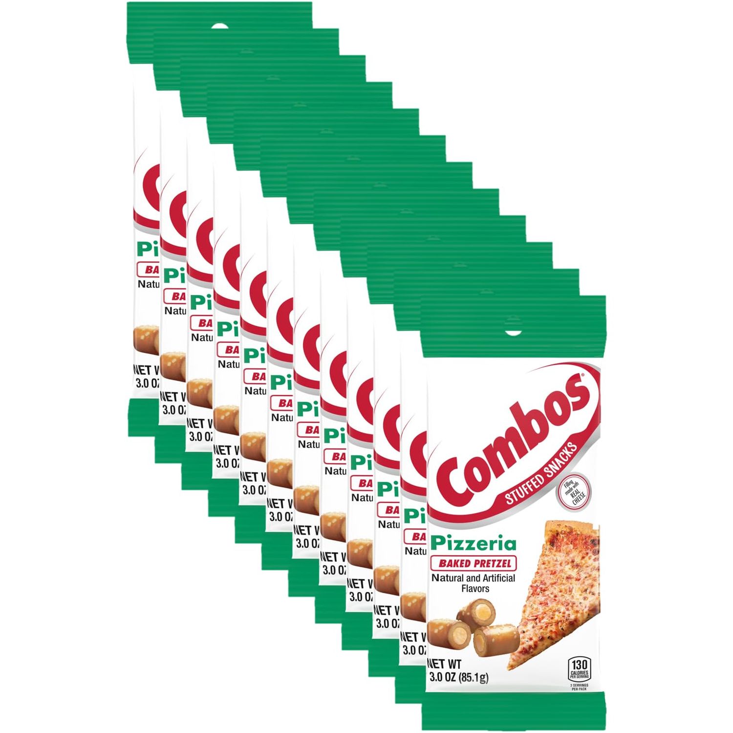COMBOS Stuffed Snacks Pizzeria Baked Pretzel Snacks, 3.0 oz Bag (Pack of 12)