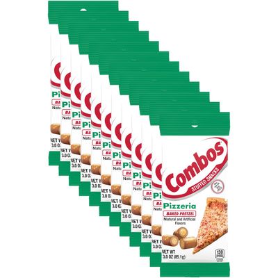 COMBOS Stuffed Snacks Pizzeria Baked Pretzel Snacks, 3.0 oz Bag (Pack of 12)