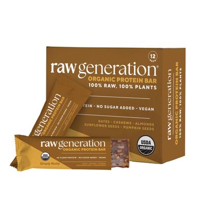 Raw Generation No B.S. Simply Nutty Bars - 100% Natural Plant-Based Protein &amp; Energy Bars | Healthy Snack| 6g Protein | Organic, Vegan, Dairy &amp; Gluten-Free | No Added Sugars (12 Bars)