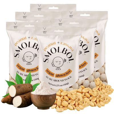 Crunchy Peanuts Coated with Cassava | Individual Packs | Lightly Salted | Gluten-Free Snack | Vegan Snack | Ovinhos de Amendoim | Cacahuates | Yuca | Manioc | Smolbol, 10.5oz (Pack of 6 x 1.75oz)