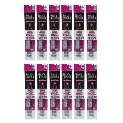 Nick&#39;s Sticks Spicy Free Range Turkey Snack Sticks | Made in the USA | Gluten Free | Paleo, Keto, Whole30 Approved | No Soy, Antibiotics or Hormones (12 - 1.7oz. Packs of 2 Sticks)