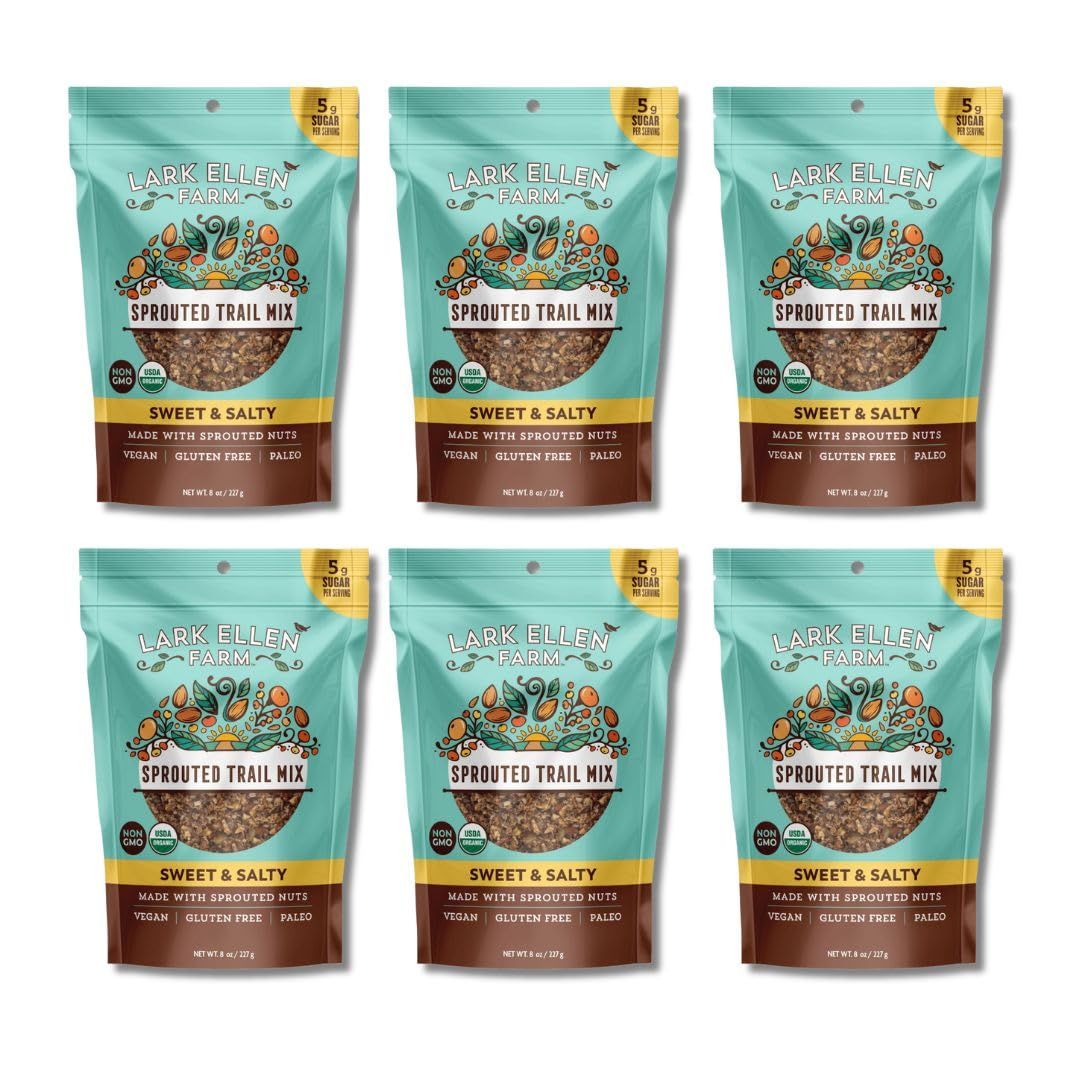 Lark Ellen Farm Sweet and Salty Nut and Seed Trail Mix, Gluten Free Trail Mix Bags, Grain Free Healthy Snacks, Certified Organic, Non-GMO, Paleo, Vegan 8oz, 6 pack