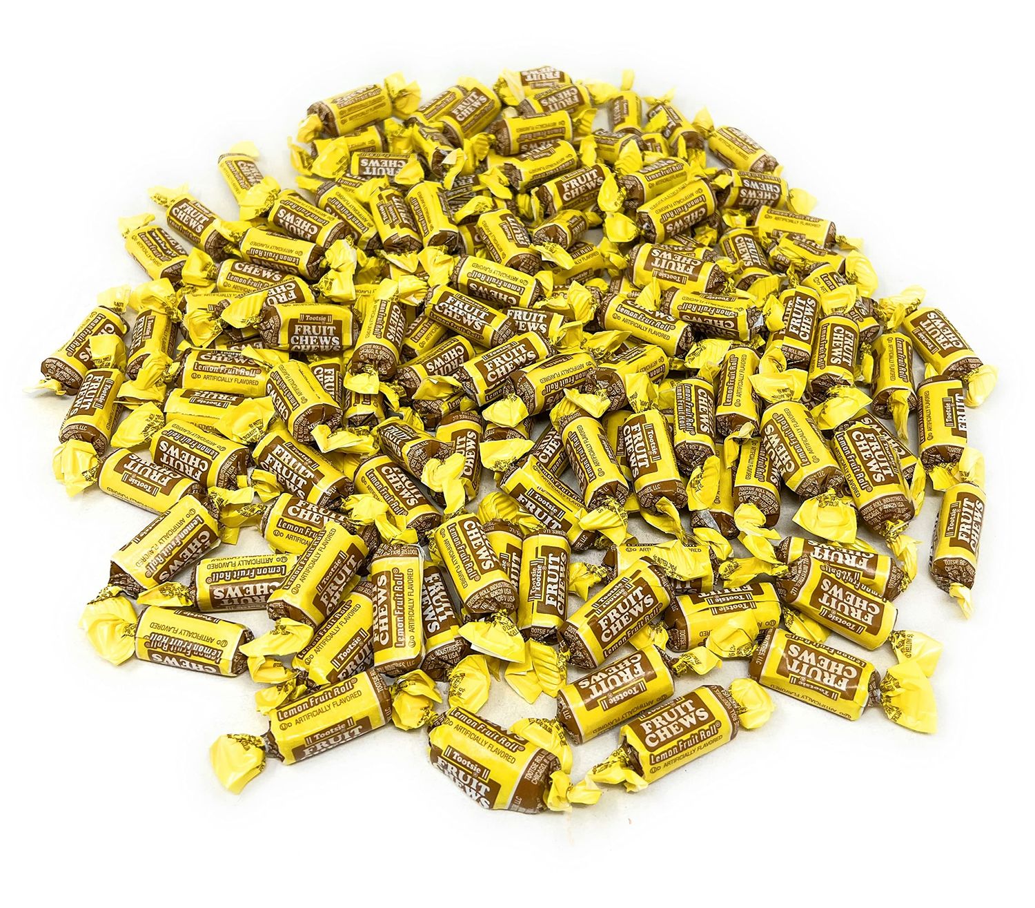 Lemon Flavor Tootsie Roll Fruit Chews Bulk American Chewy Taffies Candy Individually Wrapped In Resealable Bag 2 Lb 130pcs (32-Oz) - Made In USA