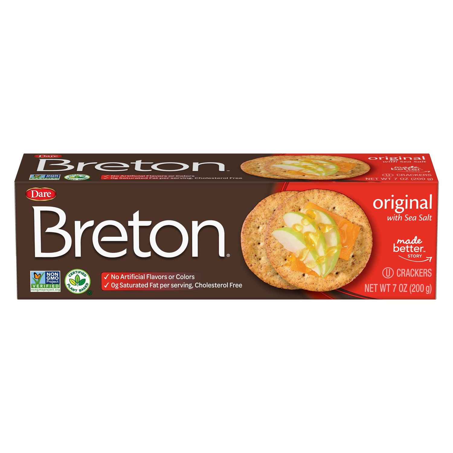 Dare Breton Crackers - Party Snacks with no Artificial Flavors and 0g of Trans Fat per Serving - Original, 7 Oz (Pack of 12)
