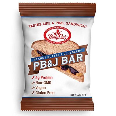 Betty Lou&#39;s PB&amp;J Bars | Peanut Butter &amp; Blueberry Snack Bars | Gluten Free, Vegan, Non GMO | Deliciously Healthy Snacks | Individually Wrapped, 2 Oz. Each (12 Pack)