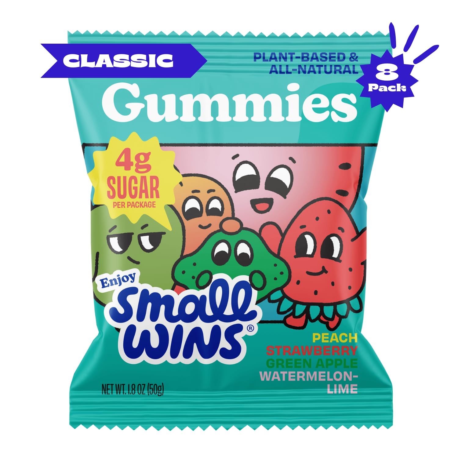 Enjoy Small Wins Candy by Jayson Tatum, Healthy Gummy Candy with Low Sugar, Low Calorie Snacks, Organic Plant-Based Ingredients, Classic Mix Flavors, 1.8 OZ, Pack of 8