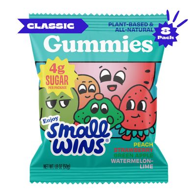 Enjoy Small Wins Candy by Jayson Tatum, Healthy Gummy Candy with Low Sugar, Low Calorie Snacks, Organic Plant-Based Ingredients, Classic Mix Flavors, 1.8 OZ, Pack of 8