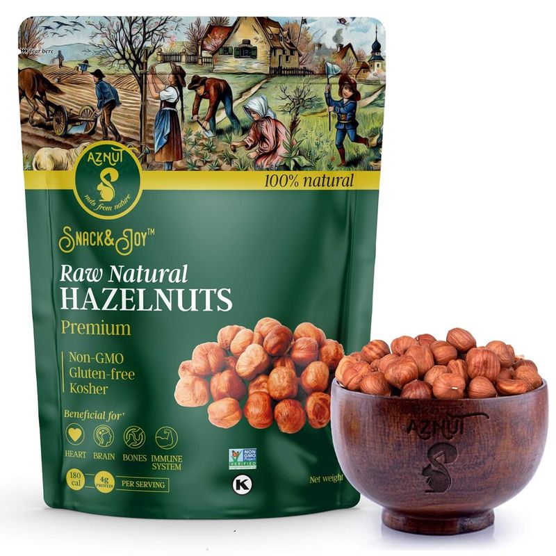 AZNUT Raw Hazelnuts Filbert Nuts, Shelled, Gluten Free, Fresh, Premium Quality 100% Natural Non-GMO Project Certified, Kosher Certified, Great Snacks, Resealable Bag 2 LB