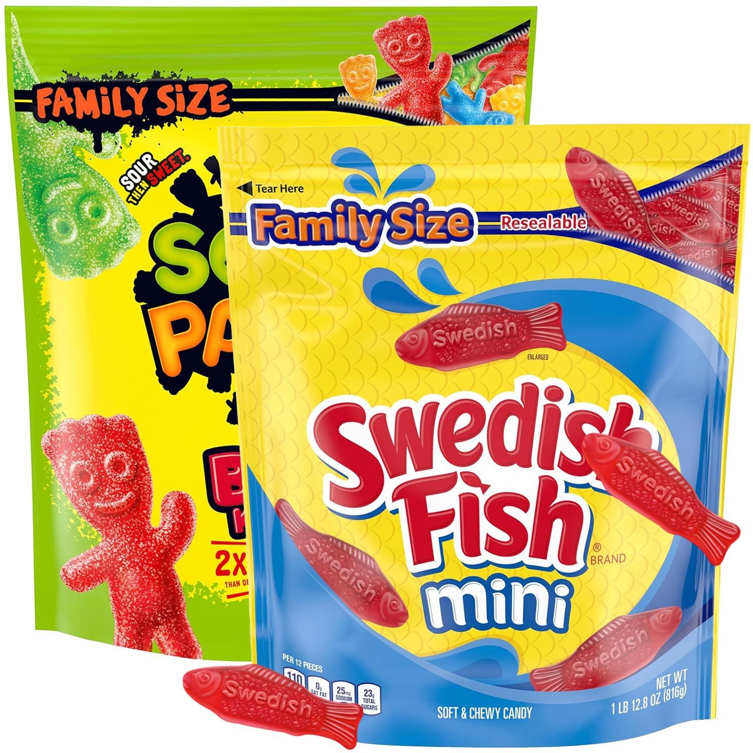 Sweet &amp; Sour Chewy Bulk Candy 2 Pack Family Size Resealable Bags - Soft and Chewy Gummy Candy Variety For Parties, Treats - Big Kids 1lb &amp; Mini FIsh Gummies 1lb