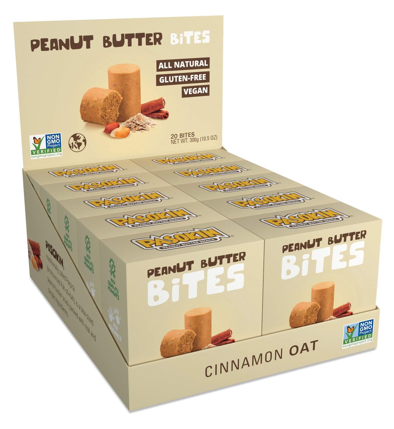 Pasokin | Cinnamon Oat Peanut Butter Snack, All Natural PB Bites | Kosher, Gluten Free, Vegan Protein | Pacoca Made in USA, 0.5oz bites 20 count