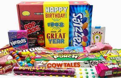 RETRO CANDY YUM  1982 43rd Birthday Nostalgic Candy Gift Basket Box 80s Assortment from Childhood for 43 Year Old Woman or Man Born 1982 JR