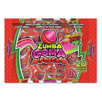 Zumba Goma Fresa Strawberry Gummy Covered with Tamarind Candy (20 pcs bag)- Spicy Strawberry Gummies with Tamarind Candy - Sour Strawberry Gummies - Mexican Strawberry Candy - Gomitas Enchiladas