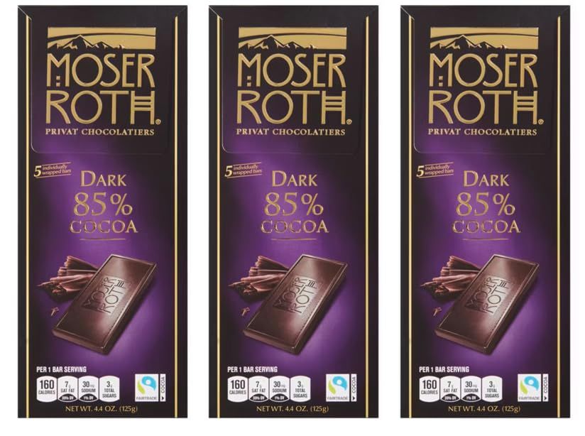 85% Dark German Chocolate Bar 4.4oz, Roth Moser Snacking Snack Food Dessert Treat, SimplyComplete 3 Pack