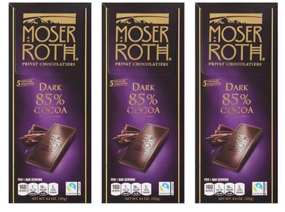 85% Dark German Chocolate Bar 4.4oz, Roth Moser Snacking Snack Food Dessert Treat, SimplyComplete 3 Pack