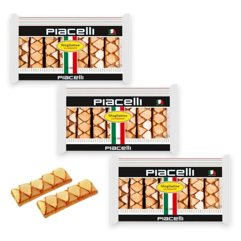 PIACELLI Sfogliatine Glassate Puff Pastry - Traditional Italian Pastry Delicacy with Light, Crispy Texture and Sweet Sugar Glaze - Crunchy Snacks Ideal for Coffee Pairing - 200g7oz (3 Pack)
