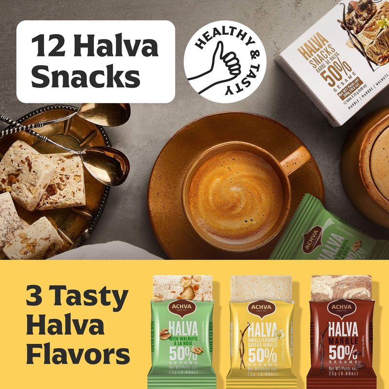 Variety Pack of Halvah Marble, Vanilla, and Walnut Israel Candy Bars- Vegan-Friendly, Certified Kosher Snacks with No Dairy or Gluten by Achva, 25 g. Each (2 Pack)