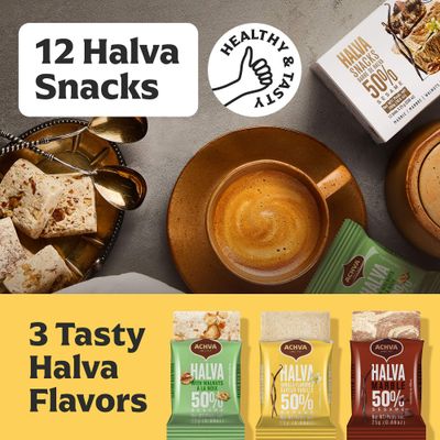 Variety Pack of Halvah Marble, Vanilla, and Walnut Israel Candy Bars- Vegan-Friendly, Certified Kosher Snacks with No Dairy or Gluten by Achva, 25 g. Each (2 Pack)