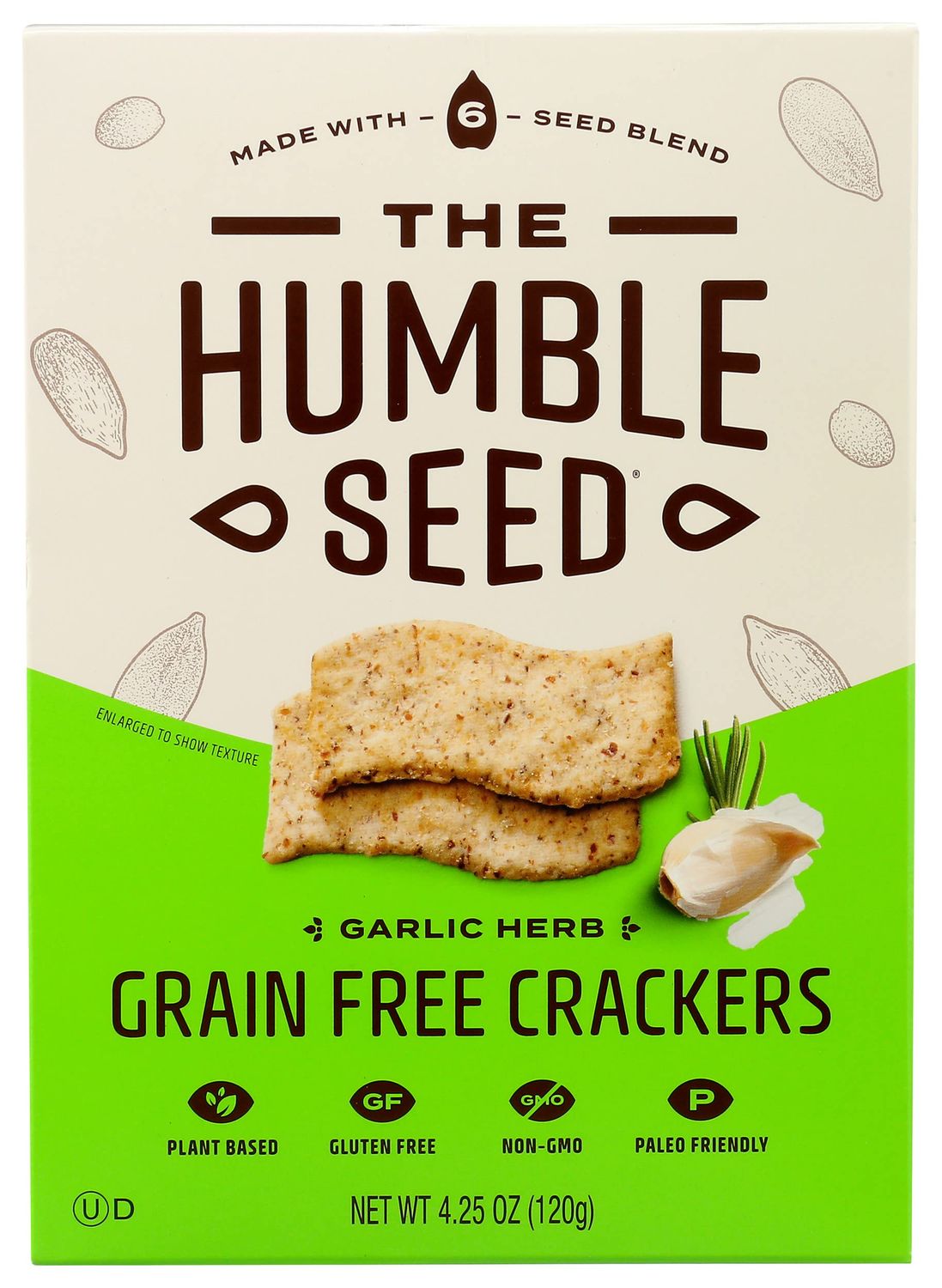 The Humble Seed Grain Free Crackers, Garlic Herb, Plant-Based, Kosher, Paleo Friendly, Gluten Free &amp; Non-GMO, 4.25 Ounce (Pack of 6)