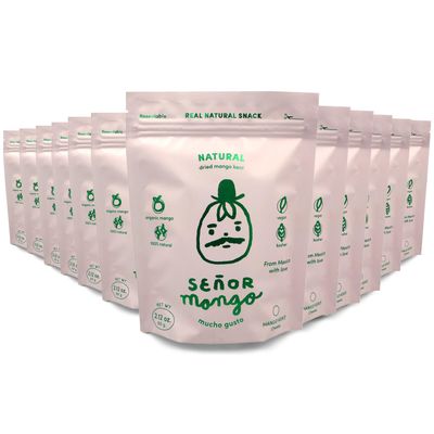 Senor Mango, Mucho gusto | NATURAL | Organic dried mango Natural | Premium Mango Kent | Dry Fruit snacks no sugar added &amp; gluten free | From Mexico | Pack of 12 pieces of 2.1 oz