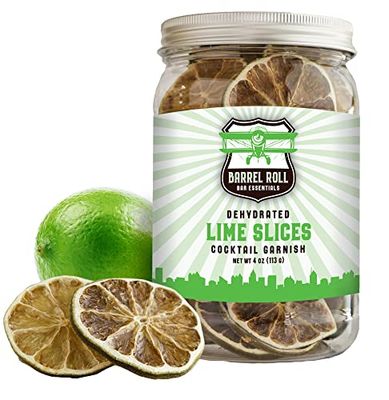 Barrel Roll Bar Essentials USA Grown Dried Lime Slices for Cocktails | 4 Ounces of Large Dehydrated Limes | Lime Cocktail Garnish | Dried Fruit for Cocktails &amp; Healthy Snacks | Preservative Free