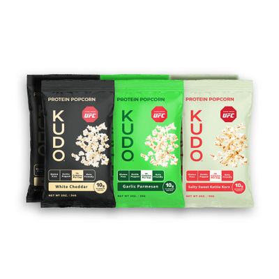 KUDO Protein Popcorn, Variety 6-Pack | 10g of Protein Per Bag | 100% Whole Grain &amp; Non-GMO Healthy Snacks | Keto Friendly &amp; Gluten Free Kettle Popcorn, 2 oz. Bags