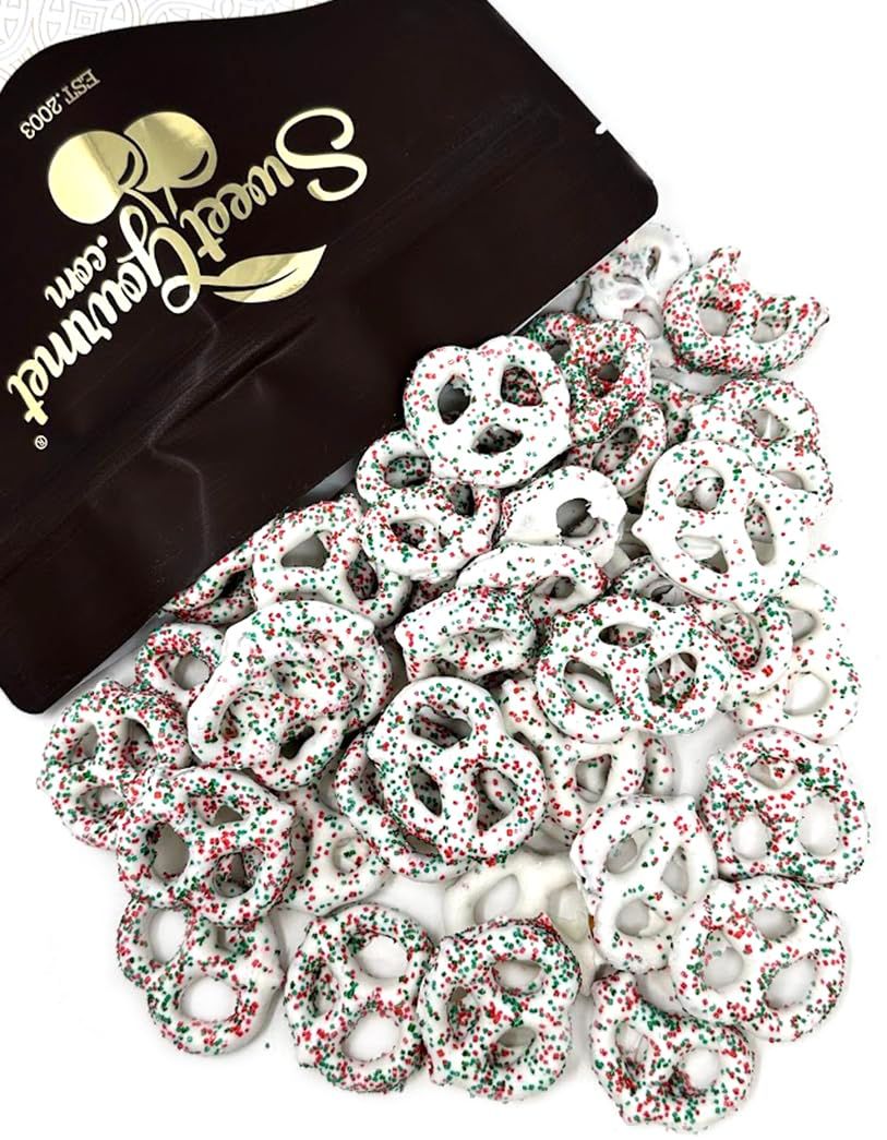 SweetGourmet Yogurt Pretzels with Red &amp; Green Sugar | Holiday Sweet Gifts | 1 Pound