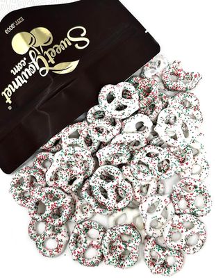 SweetGourmet Yogurt Pretzels with Red &amp; Green Sugar | Holiday Sweet Gifts | 1 Pound