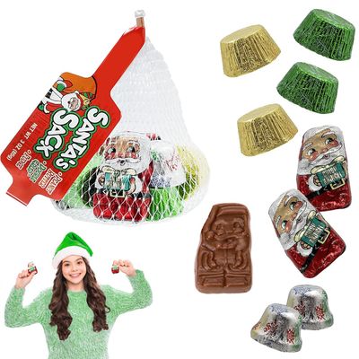 Fruidles Christmas Milk Chocolate Santa Snack in Mesh Bag, Holiday Treats, Individually Wrapped, Kosher Certified Dairy, 3.1oz Mesh Bag (3-Pack)