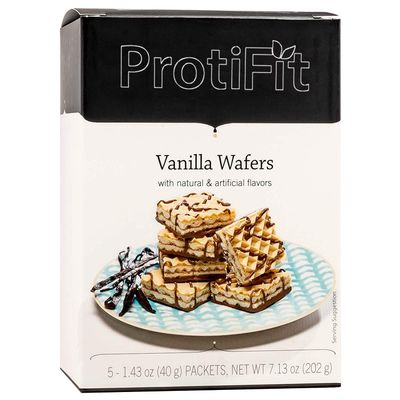 PROTIFIT - High Protein Wafer Bar, 15g Protein, Low Calorie, Low Carb, Low Fat, Trans Fat Free, Cholesterol Free, Ideal Protein Compatible, 5 Servings Per Box (Vanilla)
