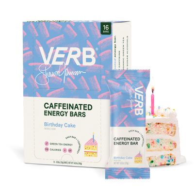 Verb Energy - Birthday Cake Caffeinated Snack Bars - 110-Calorie Low Sugar Energy Bar - Keto Friendly Nutrition Bars - Vegan Snacks - Gluten Free with Organic Green Tea, 26g (Pack of 16)